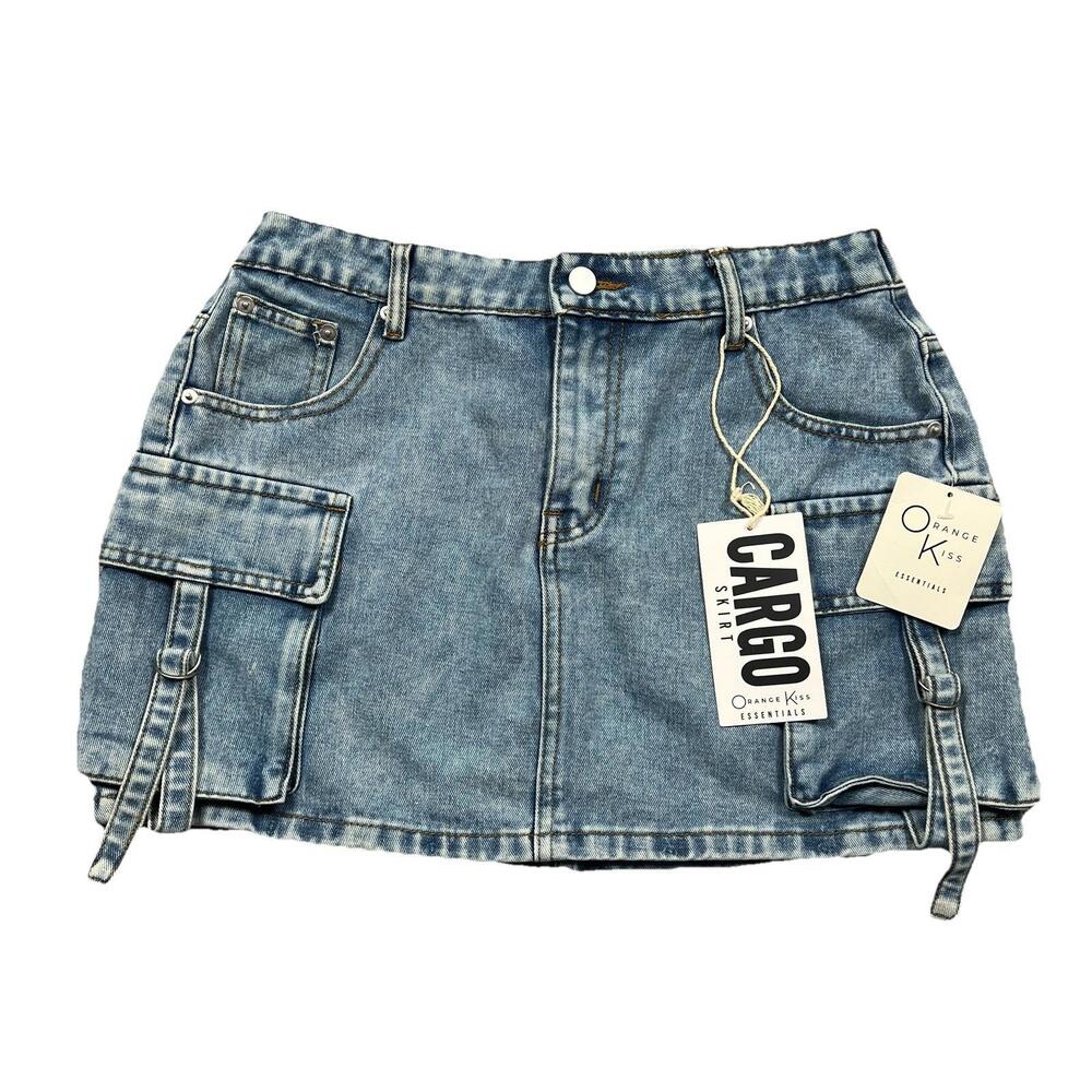 Cargo Pocket Denim Mini Skirt - Blue